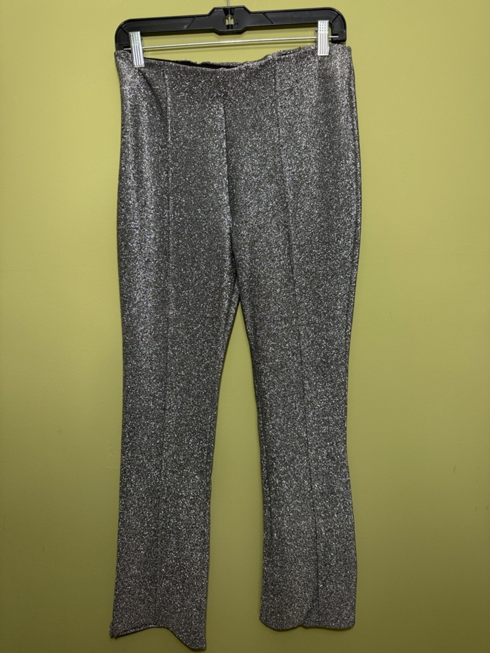 Zara Metallic Silver Boot-Cut Glitter Pants